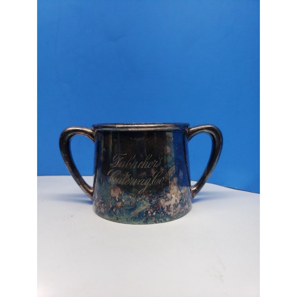 Vtg Barbour Silver Co. Quadruple SilverPlate Handles Lid Engraved Cup Cache Pot